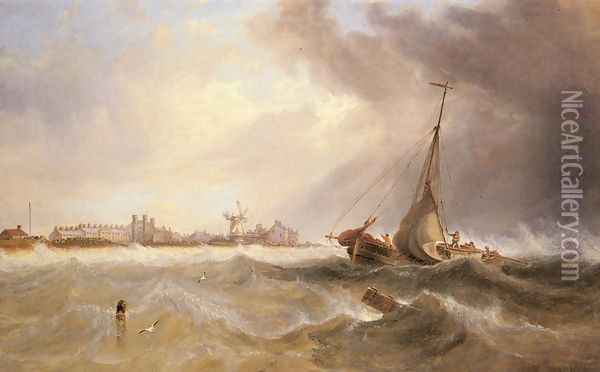 Shipping off a Coast in Choppy Seas Oil Painting - James Wilson Carmichael