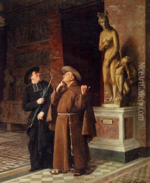 Deux Ecclesiastiques Au Musee Oil Painting - Jose Frappa