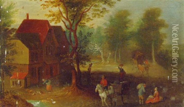 Peasants Near A Farmstead Oil Painting - Peter Gysels