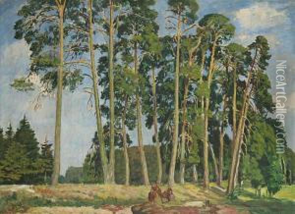 Pines On A Dam Oil Painting - Antonin Hudecek