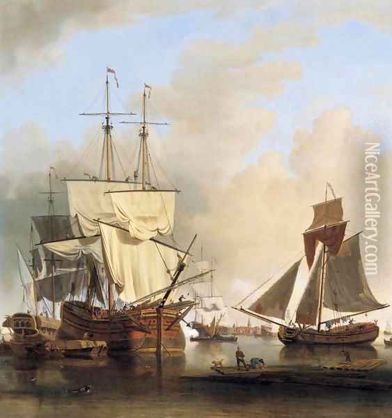 Shipping on the Thames off Rotherhithe Oil Painting - Samuel Scott