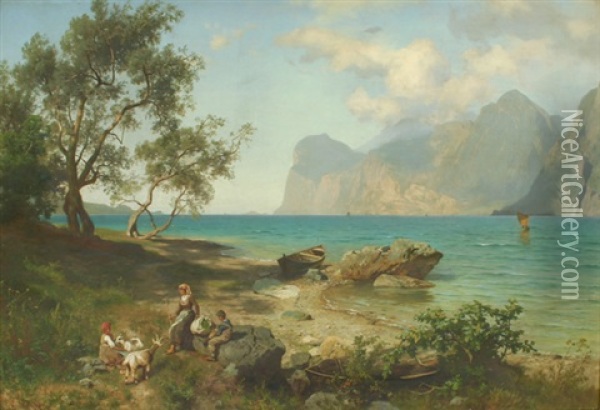Near The Amalfi Coast Oil Painting - August Wilhelm Leu