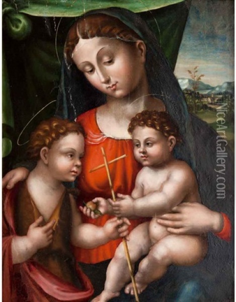 Madonna Con Il Bambino E San Oil Painting - Innocenzo di Pietro (da Imola) Francucci
