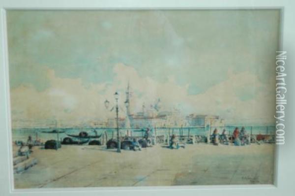 Scorcio Di Canale Veneziano Con Ponte Oil Painting - T. Franchi