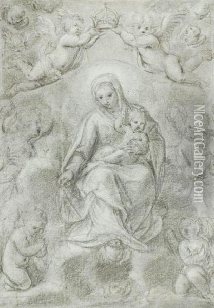 The Madonna And Child Surrounded By Putti Oil Painting - Gian Girolamo Bonesi