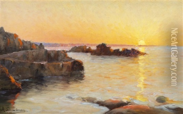 Solnedgang Over Havet Oil Painting - Axel Lindman