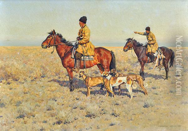 Riders Hunting With Dogs Oil Painting - Hugo Ungewitter