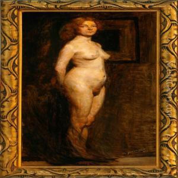 Standing Naked Woman Oil Painting - Hugo Valdemar Larsen