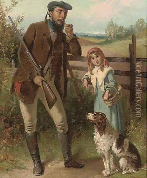 A gamekeeper and his daughter Oil Painting - James Jnr Hardy