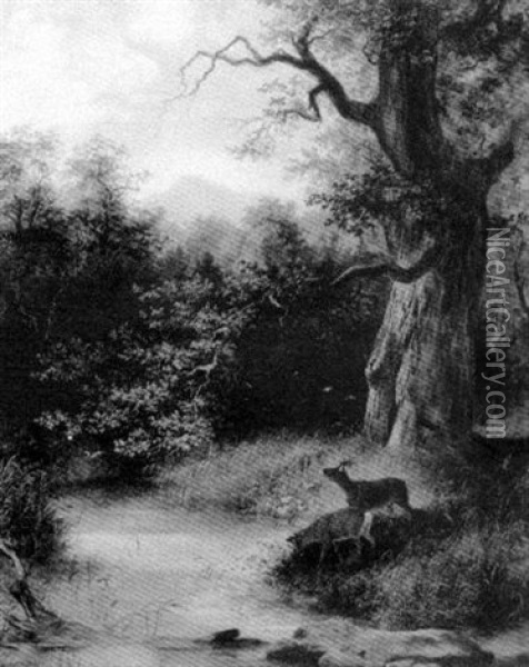 Deer In A Landscape Oil Painting - Emil Rozsay
