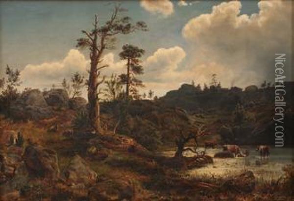 Landskap Med Kuer Og Geiter Oil Painting - Philip Barlag