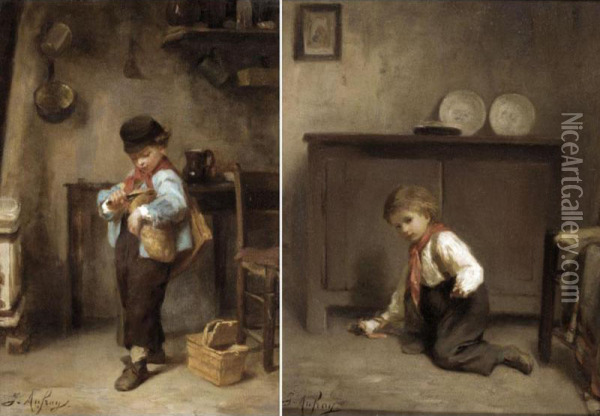 Little Rascals Oil Painting - Joseph-Athanase Aufray