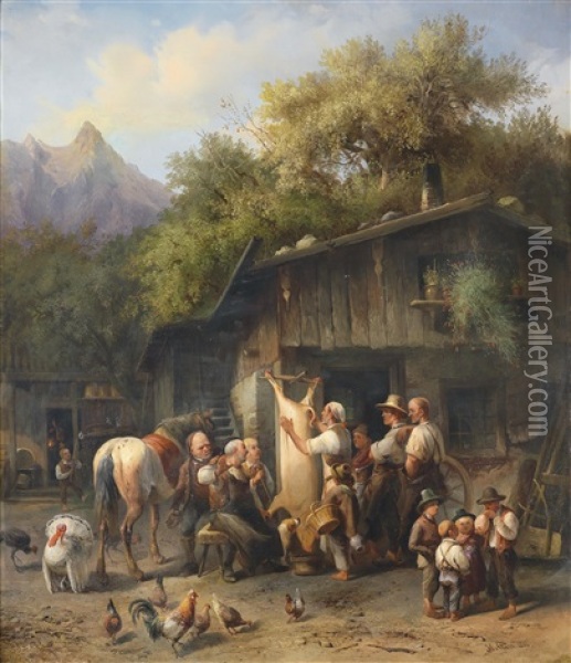 Schweineschlachten Oil Painting - Joseph Heinrich Ludwig Marr