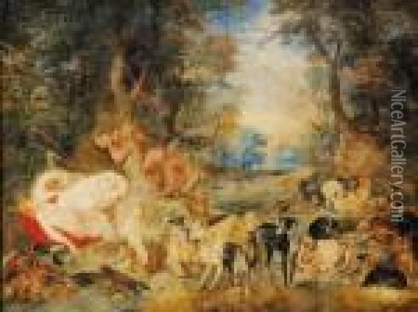 Satyrs Observing Diana's Sleeping Nymphs Oil Painting - Jan The Elder Brueghel