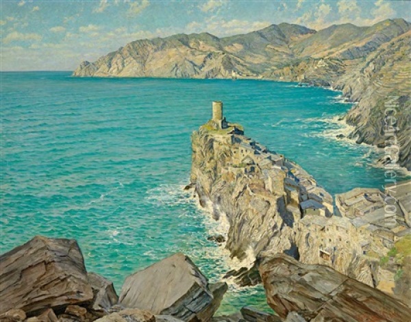 Blick Auf Ligurische Kustenlandschaft Bei Cinque Terre Oil Painting - Walter Lilie