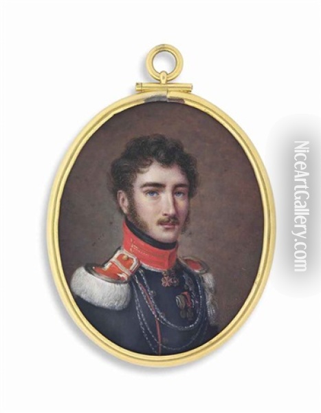 Prince George Of Hesse-cassel (1793-1881), In Red-piped Blue Coat With Red Collar, Red And White Epaulettes And Aiguillettes Oil Painting - Christian Wilhelm Jacob Unger