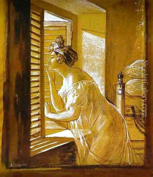 Italian Woman Blowing a Kiss 1826 Oil Painting - Julia Vajda