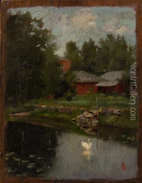 Summer Landscape With A Swan Oil Painting - Gunnar Fredrik Berndtson