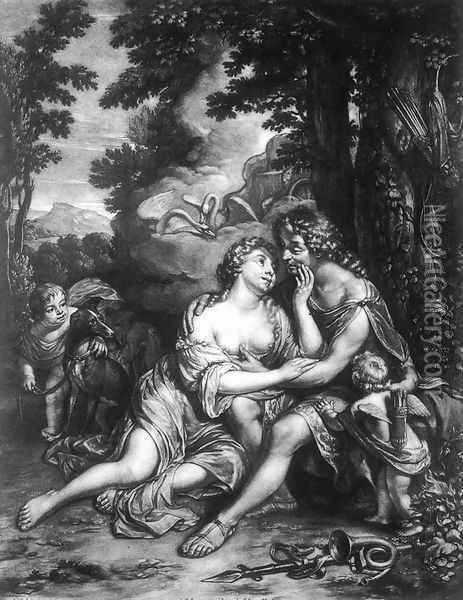 Venus and Adonis 1680s Oil Painting - Johannes Verkolje