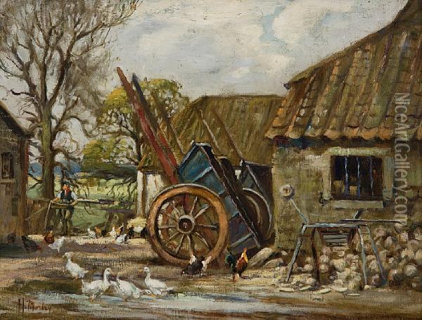 A Farmyard Oil Painting - Harry Morley