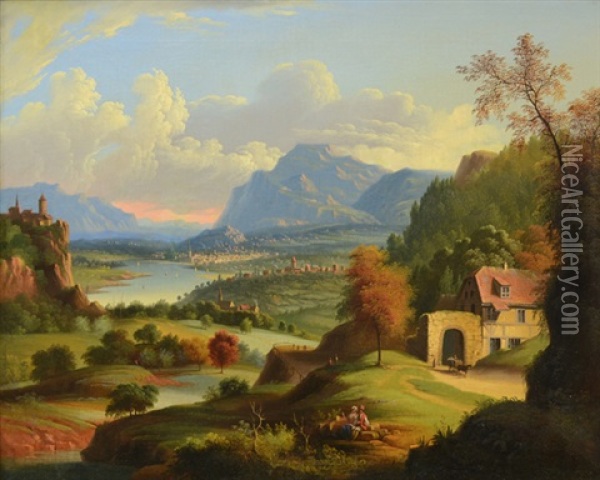 A Scenic Landscape Oil Painting - Michele Felice Corne