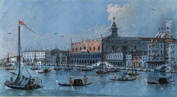View Of The Riva Degli 
Schiavoni, Venice, With The Doge's Palaceand The Piazzetta San Marco Oil Painting - Giacomo Guardi