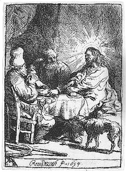 Christ at Emmaus The smaller Plate Oil Painting - Rembrandt Van Rijn