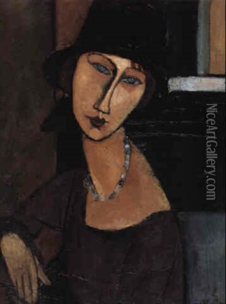 Jeanne Hebuterne Con Cappello E Collana Oil Painting - Amedeo Modigliani