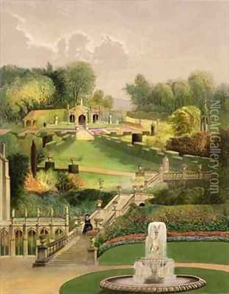 The Garden on the Hill Side, Castle Combe Oil Painting - E. Adveno Brooke