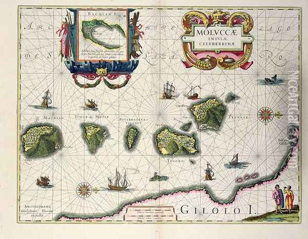 Map showing the Molucca Islands off Halmahera Oil Painting - Joannes Jansson