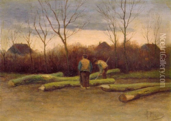 Holzfaller In Spatherbstlicher Landschaft Oil Painting - Anton Mauve