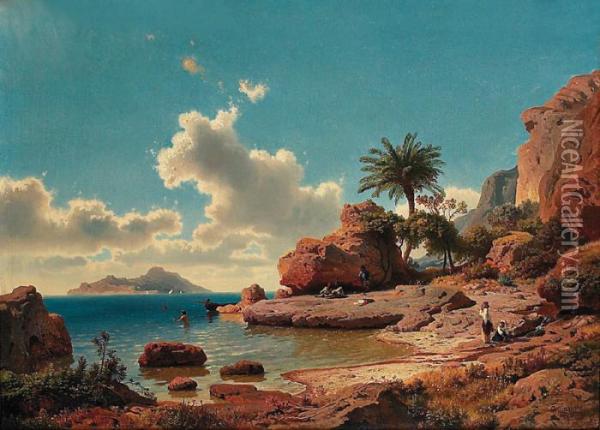 Capri Vu De Sorrente Oil Painting - Albert Flamm
