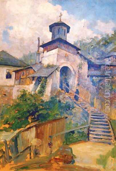 Namaiesti Monastery (ca.1901) Oil Painting - Nicolae Vermont