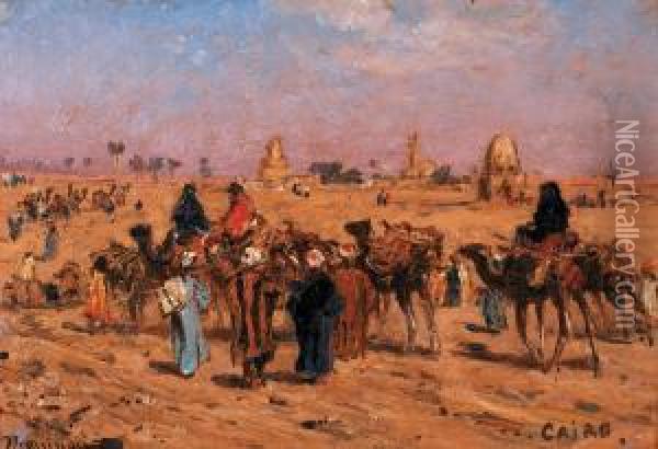 Caravane Devant Les Portes Du Caire Oil Painting - Edmund Berninger
