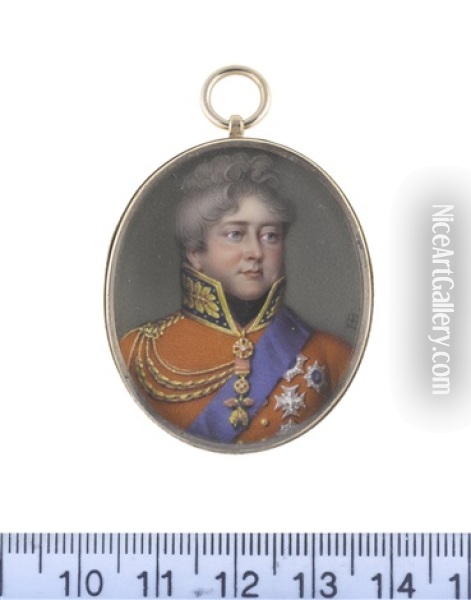George Iv (1762-1830), King Of The United Kingdom Of Great Britain And Ireland And Of Hanover (1820-1830), Wearing Red Coat With Blue... Oil Painting - Henry Bone