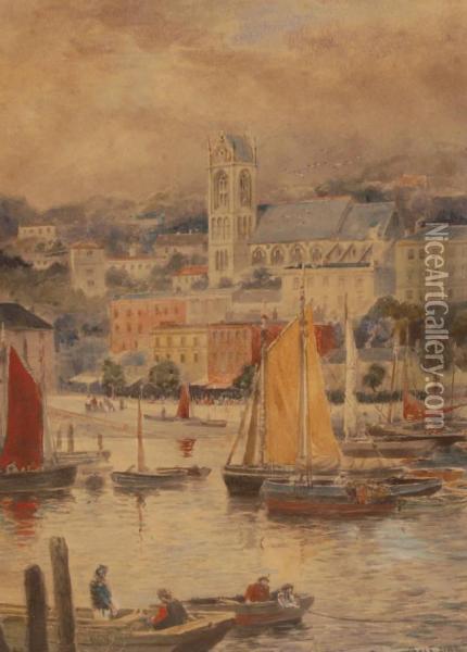 Boats Intorquay Harbour Oil Painting - Charles Frederick Allbon
