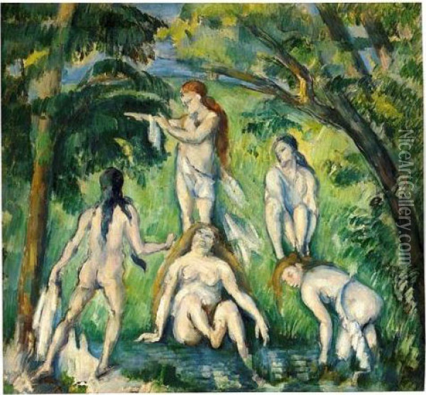 Cinq Baigneuses Oil Painting - Paul Cezanne
