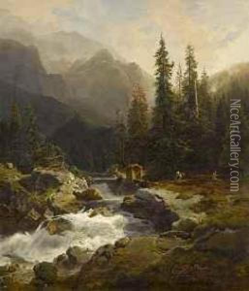 Wildbach Oil Painting - August Wilhelm Leu