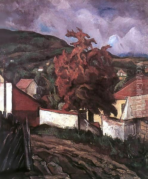 Hillside with Autumnal Tree 1935 Oil Painting - Tibor Duray