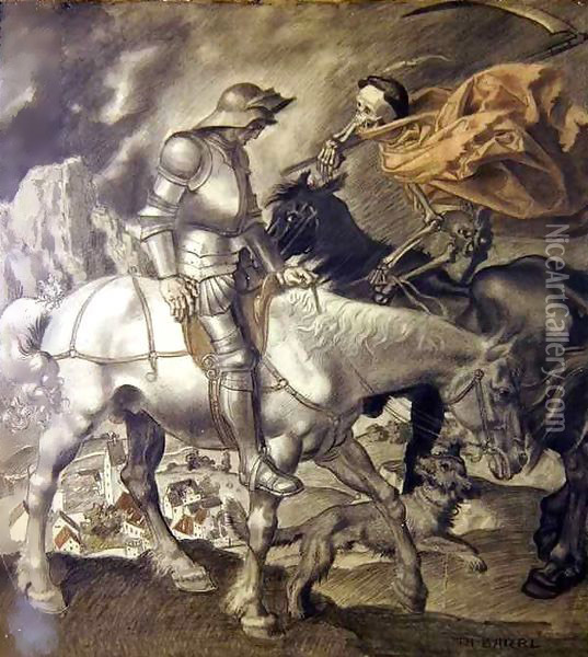 Knight Approached by Death Oil Painting - Theodor Baierl