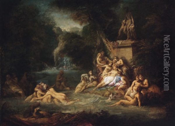 Diana And Her Nymphs Bathing Oil Painting - Jean-Pierre Norblin De La Gourdaine