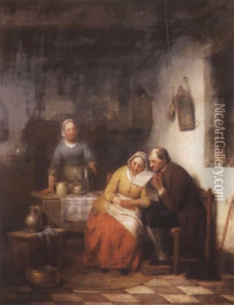An Interior With Figures Oil Painting - Ferdinand de Braekeleer the Elder