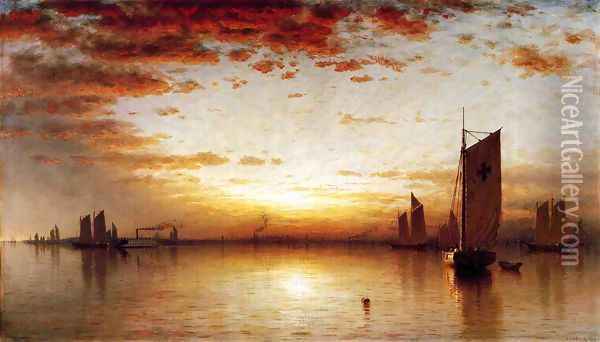 A Sunset, Bay of New York Oil Painting - Sanford Robinson Gifford