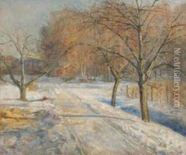 Verschneite Winterlandschaft Oil Painting - Aage Bertelsen