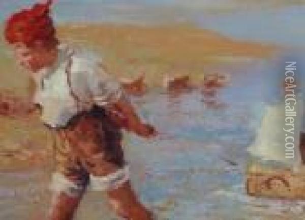 Spielende Kinder Am Ufer Oil Painting - William McTaggart