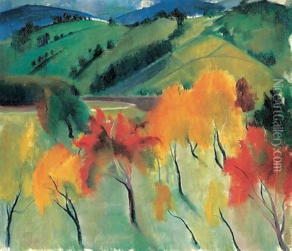 Autumn in Zebegeny Oil Painting - Istvan Desi-Huber