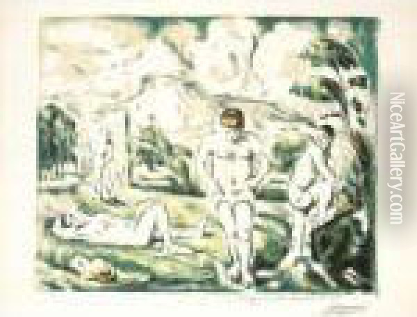 Les Baigneurs (grande Planche) (venturi 1157; Druick I) Oil Painting - Paul Cezanne