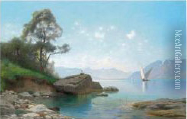 Au Bord Du Lac Oil Painting - Auguste Louis Veillon