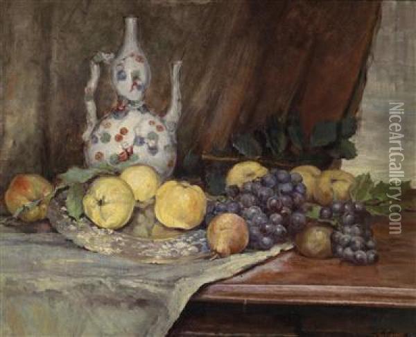 Still Life With Fruit And Pumpkin Pot Oil Painting - Marie Egner