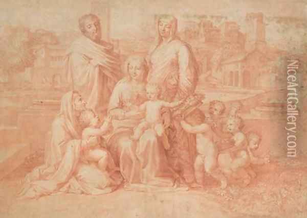 La Sainte Famille a dix figures, d'apres Nicolas Poussin Oil Painting - Claudine Bouzonnet-Stella